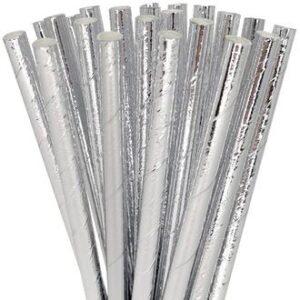 Metallic Silver Paper Straws 25 count