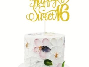Sweet 16 Gold Glitter Cake Topper