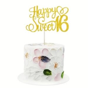 Sweet 16 Gold Glitter Cake Topper