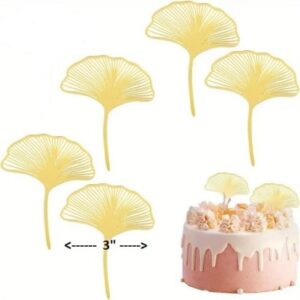 Gold Ginkgo Leaves Acrylics Cake Top 5 Count