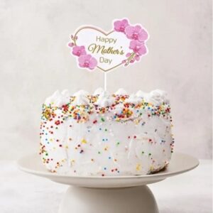 Happy Mom Day Pink Heart Flowers Cake Topper