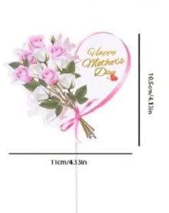 Happy Mom Day Pink Heart Roses Cake Topper