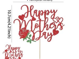 Happy Mom Day Red Rose Glitter Cake Topper