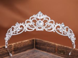 Silver Tiara With Gems Cake Top 5.3 inches