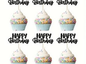 Happy Birthday Black Cupcake Picks 12 count
