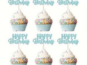 Happy Birthday Blue Cupcake Picks 12 Count