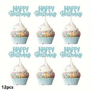 Happy Birthday Blue Cupcake Picks 12 Count