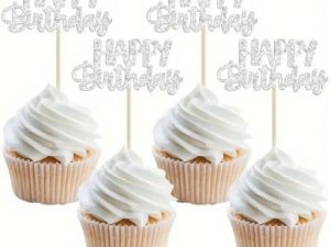 Happy Birthday Cupcake Picks Silver 12 Count