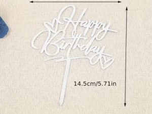 Happy Birthday Double Heart Silver Cake Topper