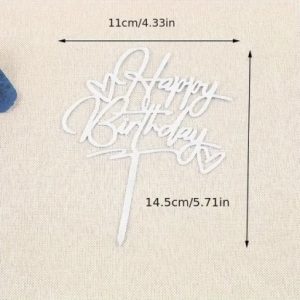Happy Birthday Double Heart Silver Cake Topper