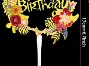 Cake Topper Acrylic Arch Shape Happy Birthday Floral