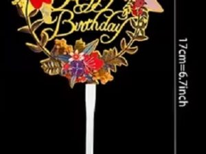 Cake Topper Floral Happy Birthday Round Gold