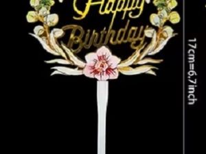 Happy Birthday Pink Floral Cake Topper Round