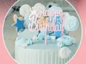 Cake Top Rose Gold Happy Birthday w/Crown