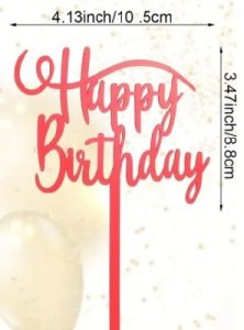 Cake Top Red Happy Birthday Script
