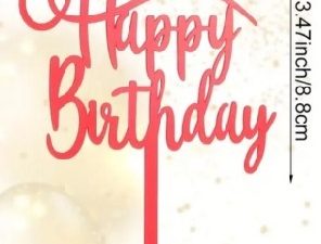 Cake Top Red Happy Birthday Script