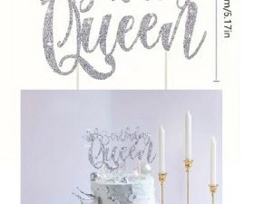 Cake Topper Glittery Silver "Birthday Queen"