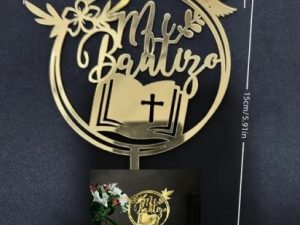 Cake Topper Gold Mi Bautizo with Book