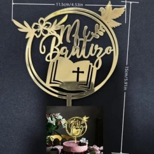 Cake Topper Gold Mi Bautizo with Book