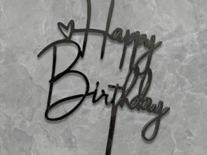 Cake Topper Happy Birthday With Heart Black