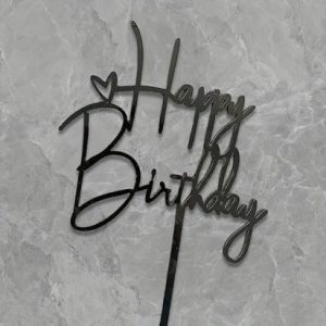 Cake Topper Happy Birthday With Heart Black
