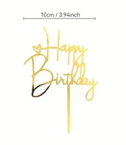 Cake Top Gold Happy Birthday With Heart