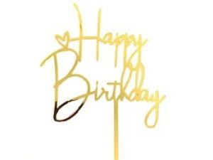 Cake Top Gold Happy Birthday With Heart