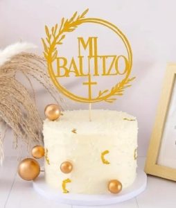 Cake Topper Mi Bautizo Gold with Cross