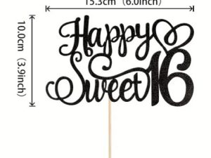 Cake Topper Happy Sweet 16 Glitter Black