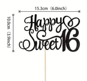 Cake Topper Happy Sweet 16 Glitter Black