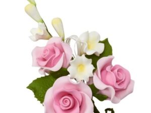 Pink Trio Gum Paste Rose Flowers 4 inch