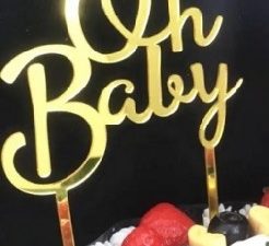 Cake Topper "Oh Baby" Gold Acrylic