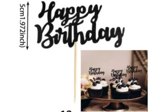 Black Birthday Cupcake Pick 12 Count