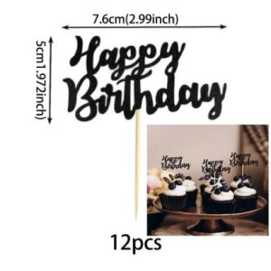 Black Birthday Cupcake Pick 12 Count