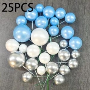 Foam Cake Balls Blue, White, Silver 25 Count