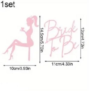 Cake Topper Acrylic Pink Bride To Be 2 Piece Set