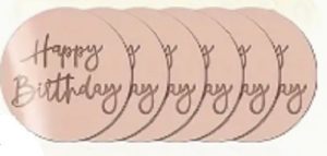 Cupcake Top Happy Birthday Round Rose Gold 6 Count