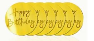 Cupcake Topper Happy Birthday Round Gold 6 Count