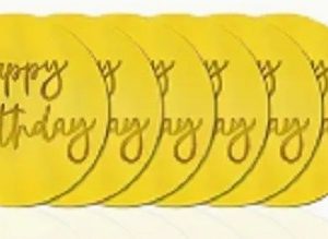 Cupcake Topper Happy Birthday Round Gold 6 Count