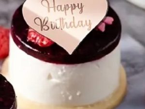 Cupcake Topper Happy Birthday Heart Rose Gold 6 count