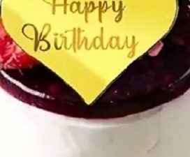 Cupcake Topper Happy Birthday Heart Gold 6 count