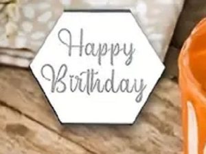 Cupcake Top Happy Birthday Hexagon Silver 6 Count