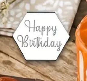 Cupcake Top Happy Birthday Hexagon Silver 6 Count