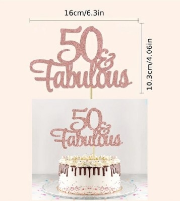 Cake Topper "50 and Fabulous" Glittery Rose Gold