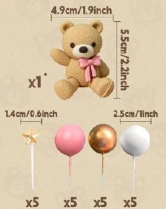 Cake Top Pink Girl Bear Set With Stars and Balls