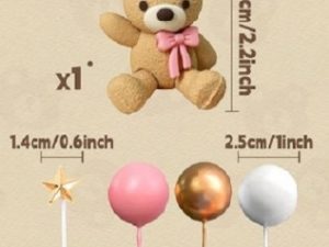 Cake Top Pink Girl Bear Set With Stars and Balls