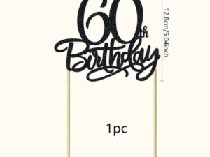 Cake Topper Black Glittery 60th Birthday