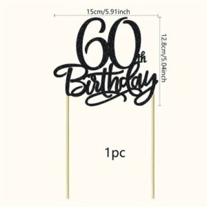 Cake Topper Black Glittery 60th Birthday