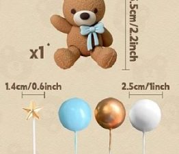 Cake Top Blue Baby Bear Set With Stars and Balls