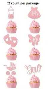 Cupcake Picks Pink Baby Girl Theme 12 Count